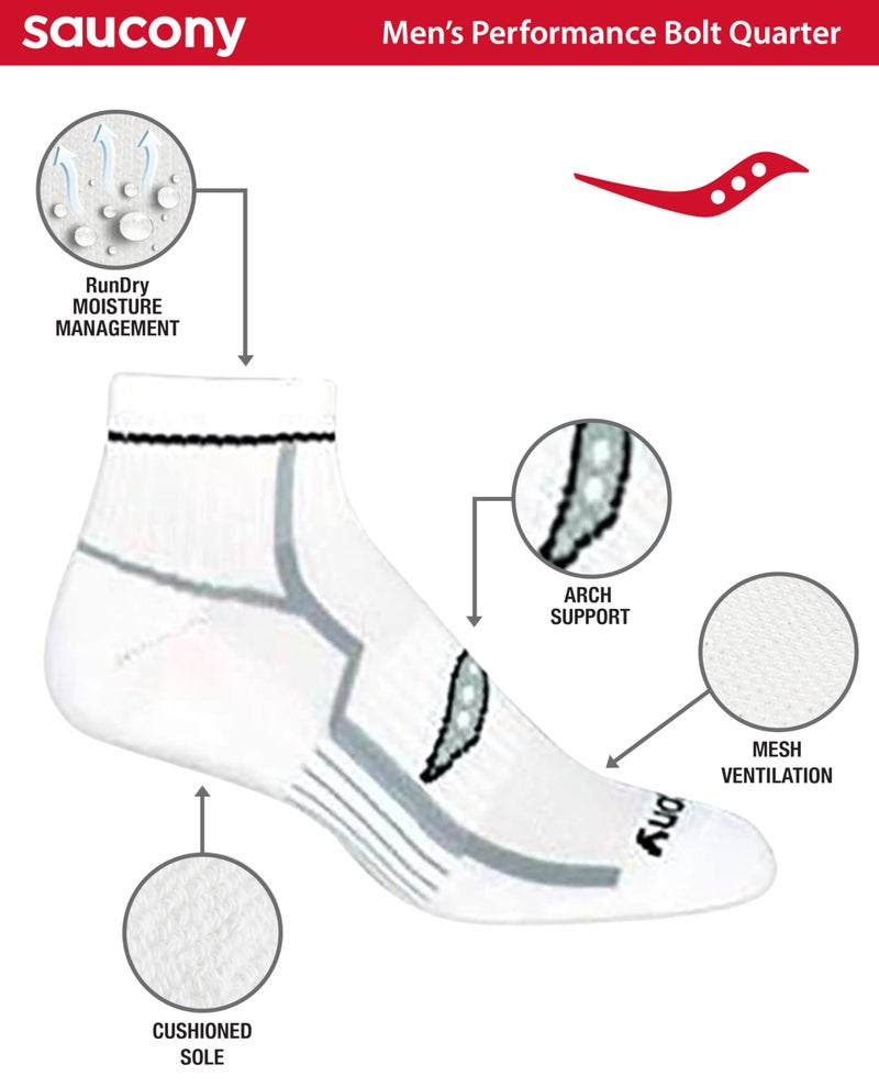 saucony جوارب ساكوني للرجال بأداء RunDry Bolt 6، 12 زوج، ربع، L-XL، أبيض (6 أزواج)، كبير - Image 2